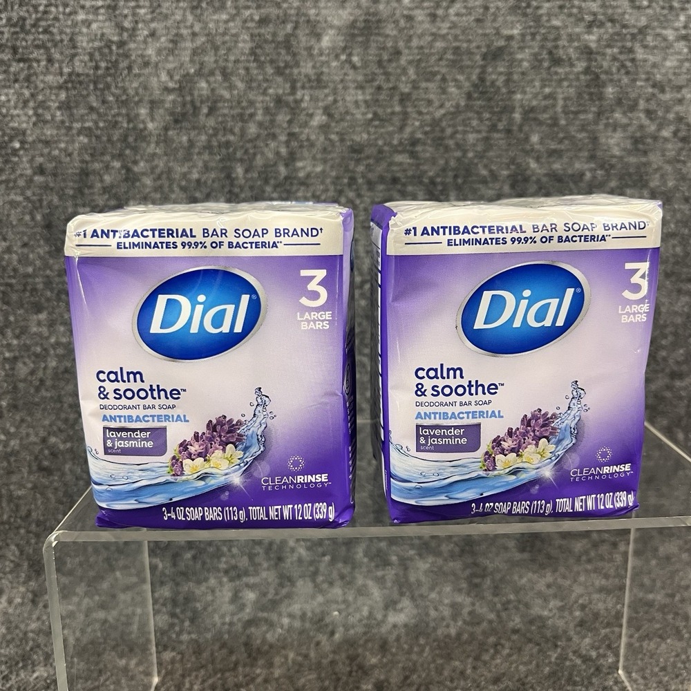2 Dial Calm & Soothe Antibacterial Bar Soap Lavender & Jasmine 6 Bars Total New